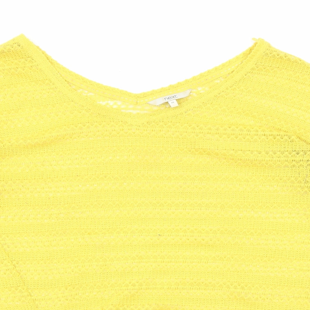 NEXT Womens Yellow V-Neck Polyester Pullover Jumper Size 10 - Front Detail