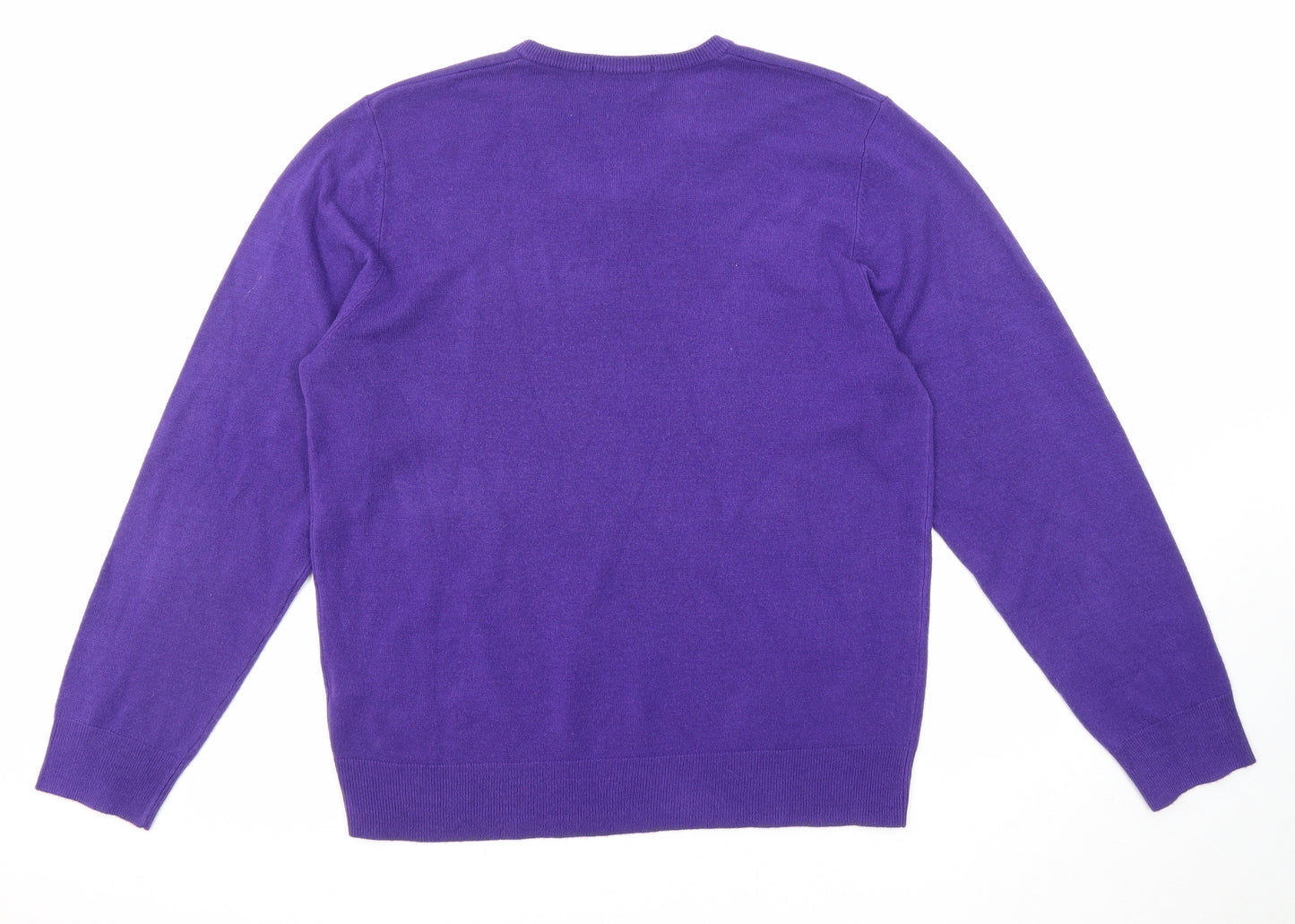 Marks and Spencer Mens Purple V-Neck Acrylic Pullover Jumper Size L Long Sleeve