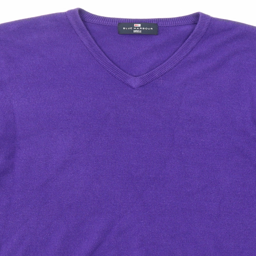 Marks and Spencer Mens Purple V-Neck Acrylic Pullover Jumper Size L Long Sleeve