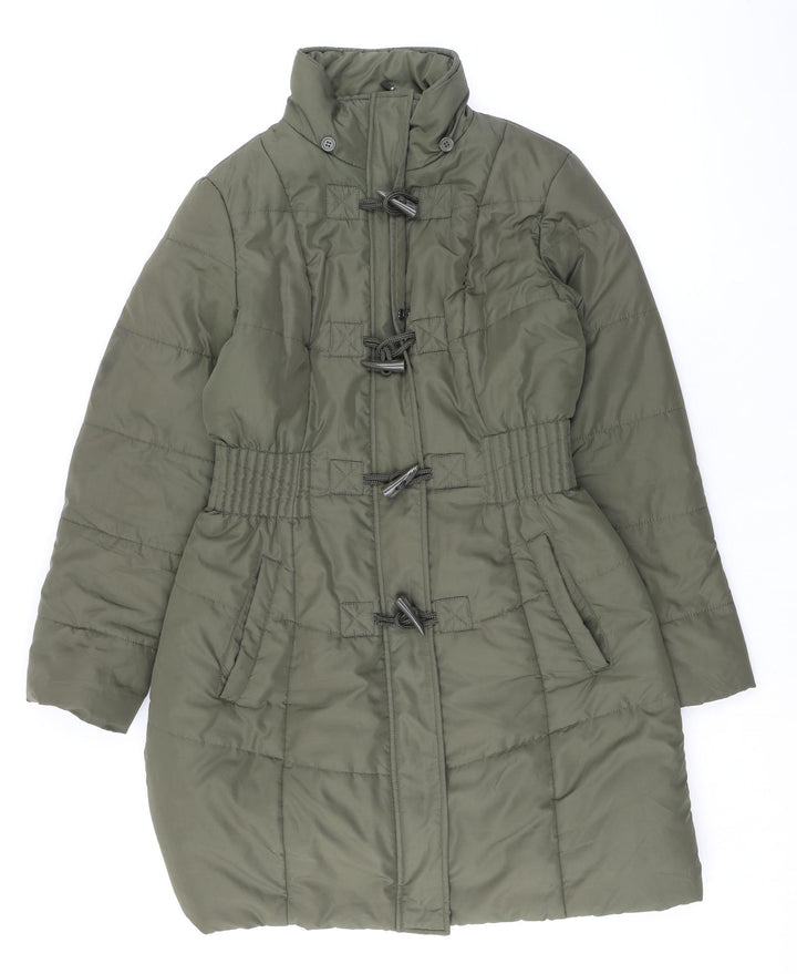 David Parry Womens Green Quilted Coat Size 12 Zip - Toggles