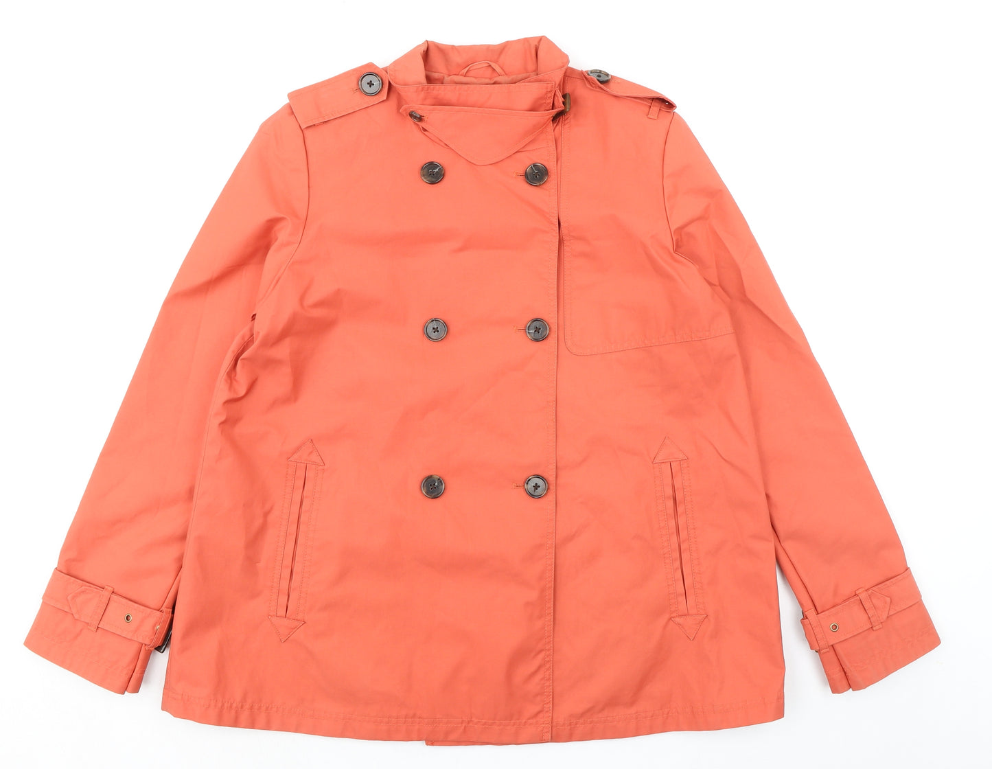 Land's End Womens Orange Pea Coat Jacket Size M Button - Belted Cuffs