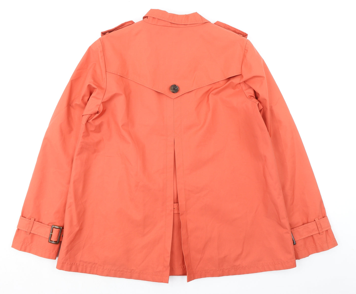 Land's End Womens Orange Pea Coat Jacket Size M Button - Belted Cuffs