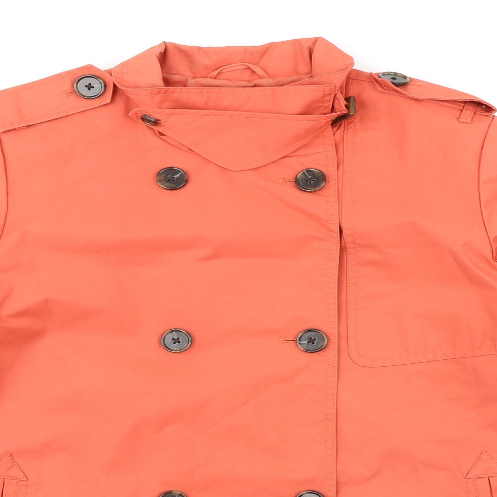 Land's End Womens Orange Pea Coat Jacket Size M Button - Belted Cuffs
