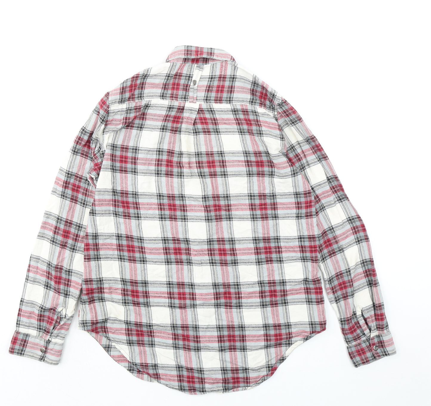 Topshop Womens Multicoloured Plaid 100% Cotton Jersey Button-Up Size 8 Collared