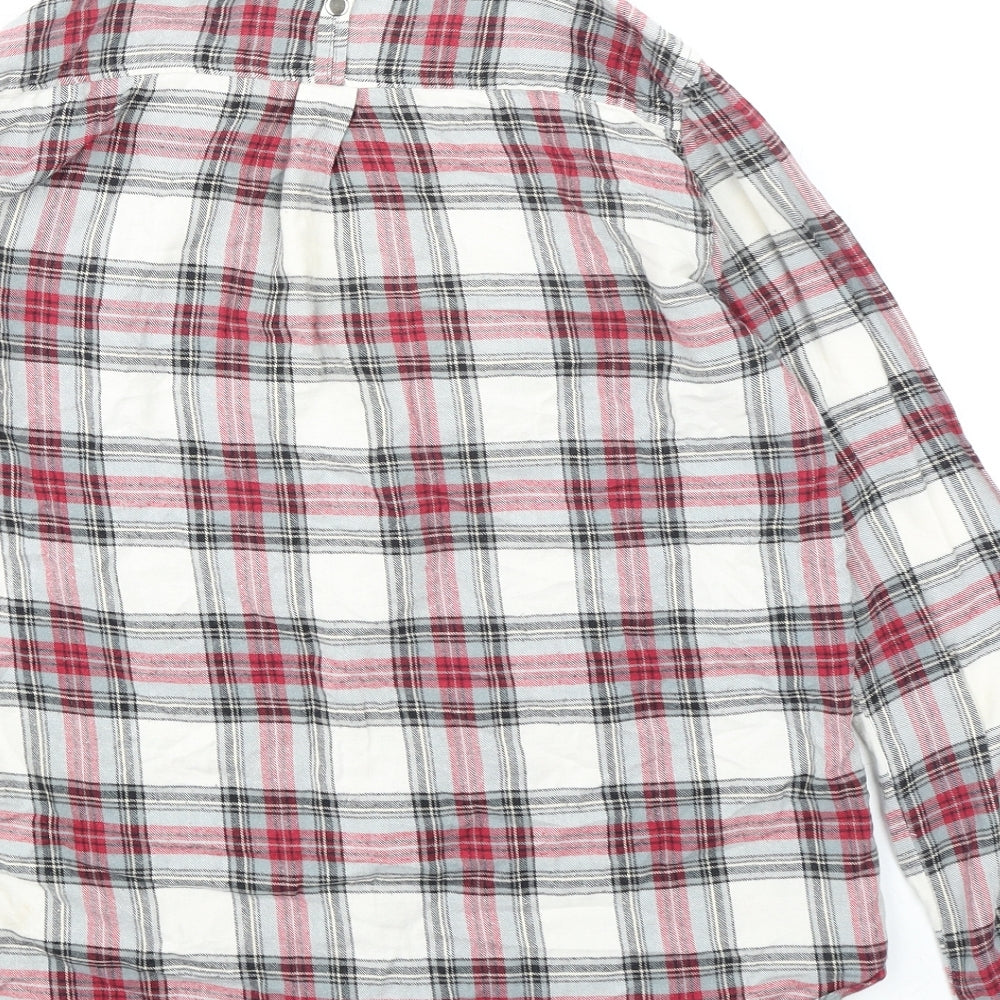 Topshop Womens Multicoloured Plaid 100% Cotton Jersey Button-Up Size 8 Collared