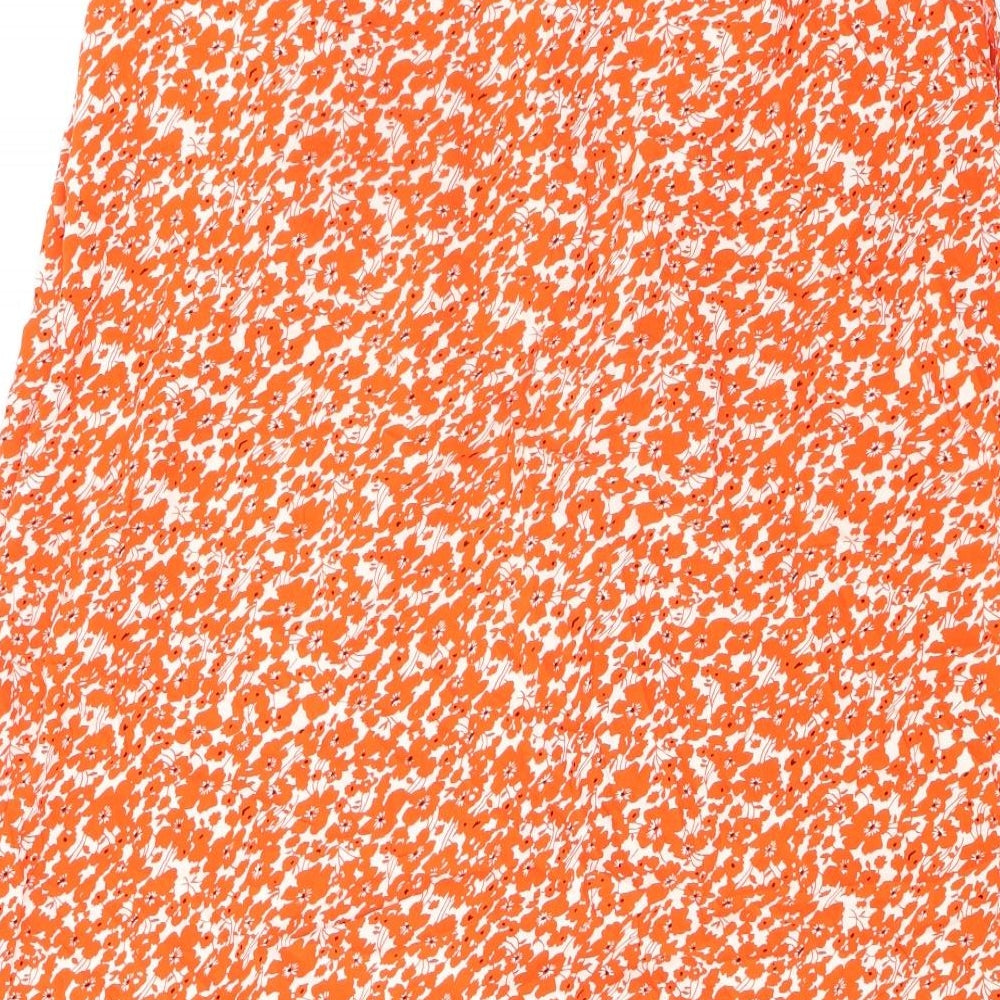 ASOS Womens Orange Floral Viscose A-Line Skirt Size 10 Button - Side Splits