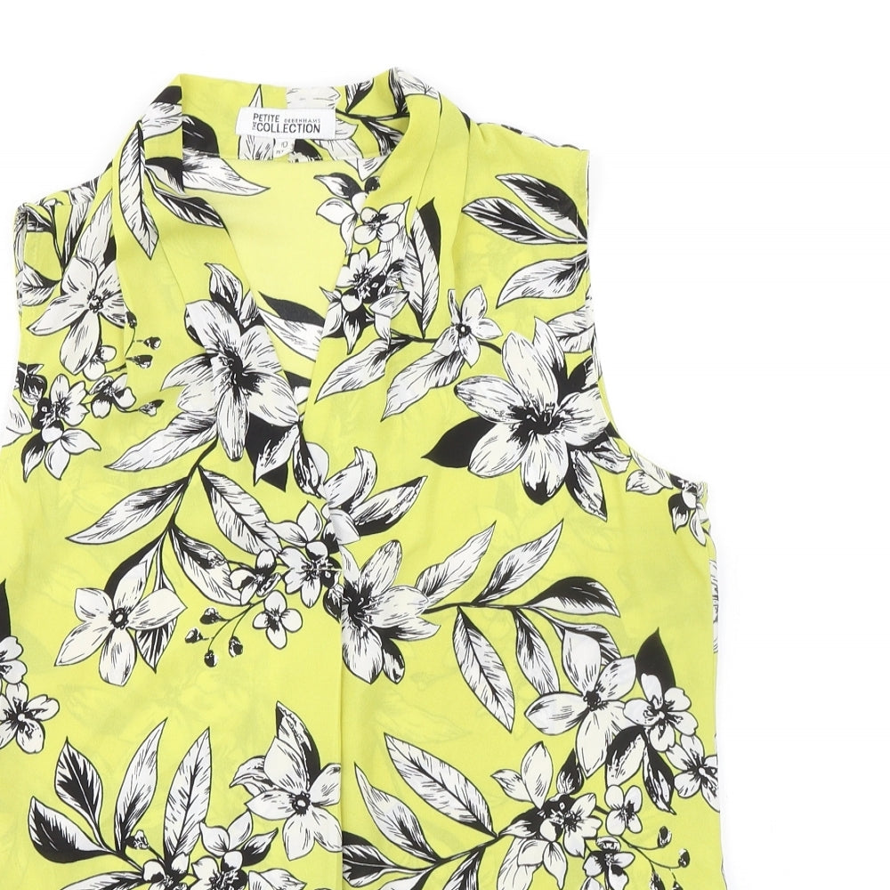 Debenhams Womens Green Floral Polyester Camisole Blouse Size 10 V-Neck - Light Weight