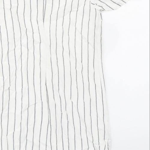 Bershka Womens White Striped Polyester Mini Size S Scoop Neck Pullover - Cold Shoulder