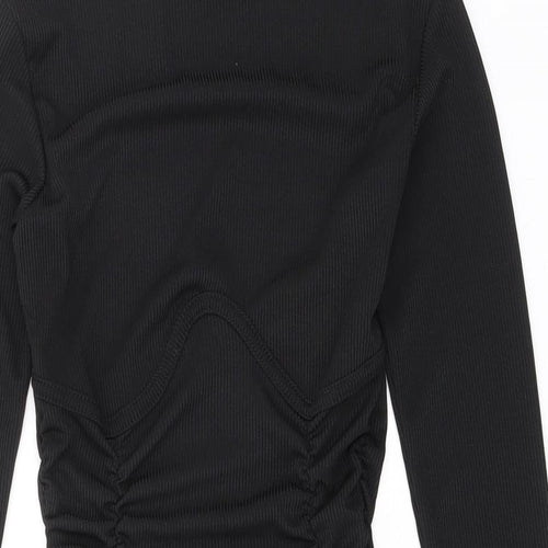 PRETTYLITTLETHING Womens Black Polyester Bodycon Size 8 Crew Neck Pullover - Ribbed Ruched