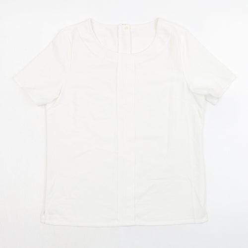 Brook Taverner Womens White Polyester Basic T-Shirt Size 8 Round Neck - Zip Back