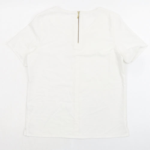 Brook Taverner Womens White Polyester Basic T-Shirt Size 8 Round Neck - Zip Back