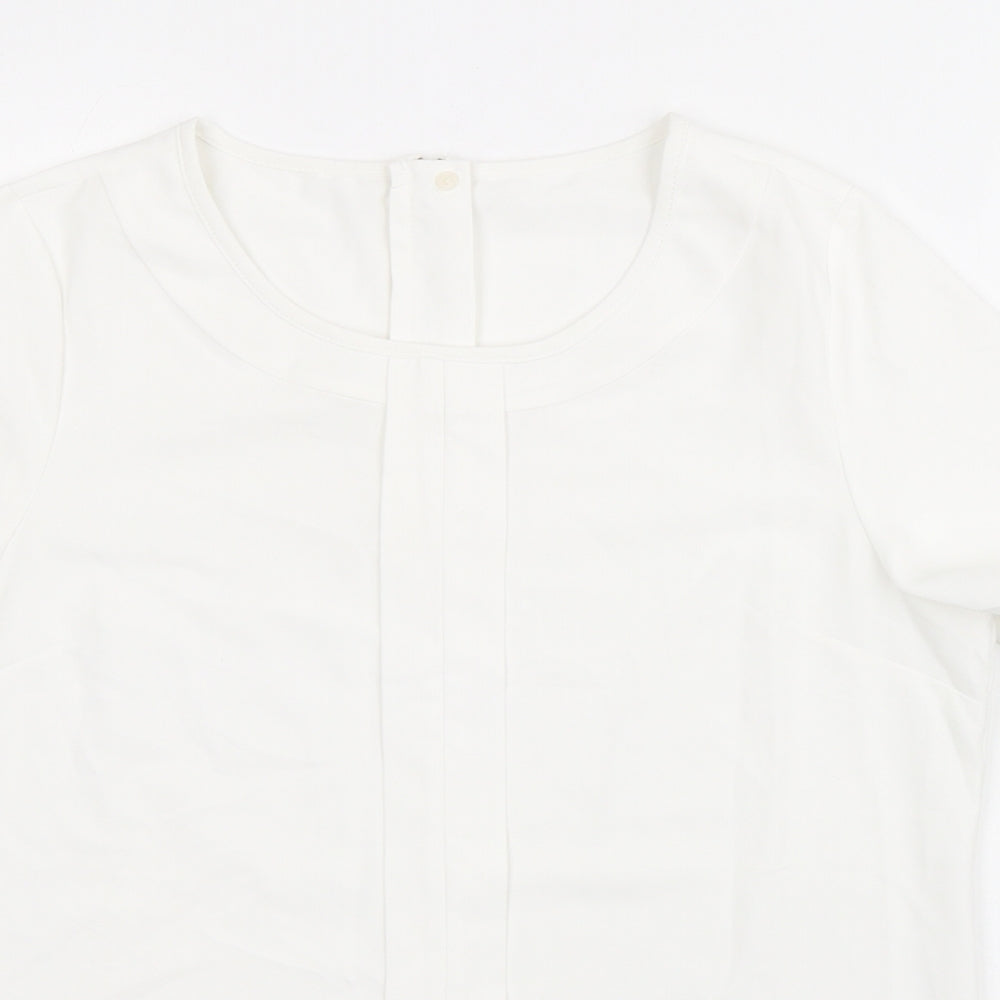 Brook Taverner Womens White Polyester Basic T-Shirt Size 8 Round Neck - Zip Back