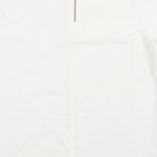 Brook Taverner Womens White Polyester Basic T-Shirt Size 8 Round Neck - Zip Back