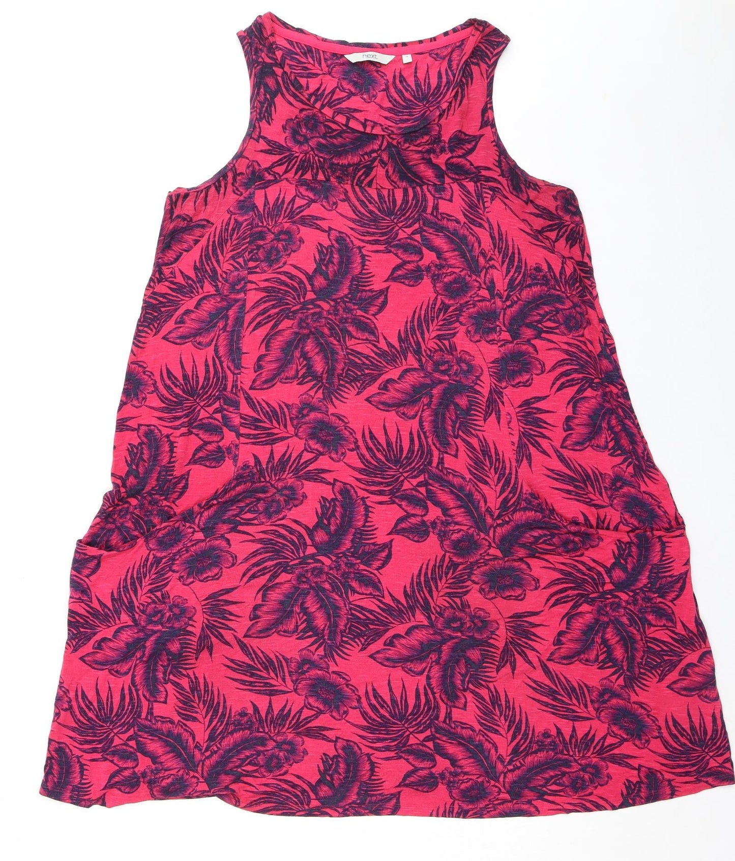 NEXT Womens Pink Floral Viscose Tank Dress Size 14 Boat Neck Pullover - Pockets