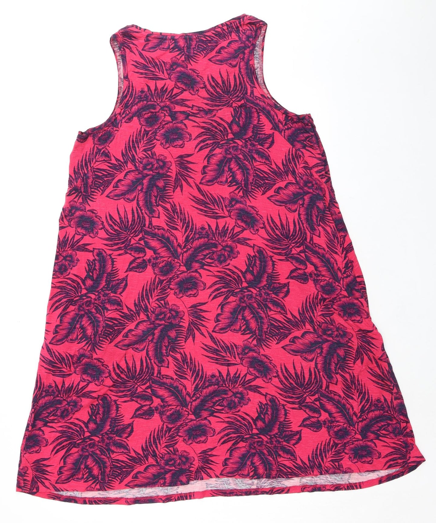 NEXT Womens Pink Floral Viscose Tank Dress Size 14 Boat Neck Pullover - Pockets