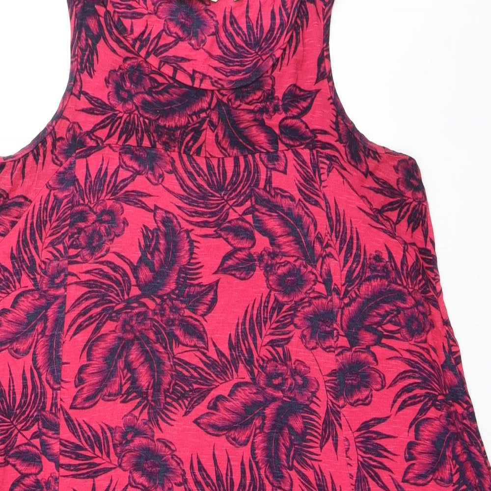 NEXT Womens Pink Floral Viscose Tank Dress Size 14 Boat Neck Pullover - Pockets