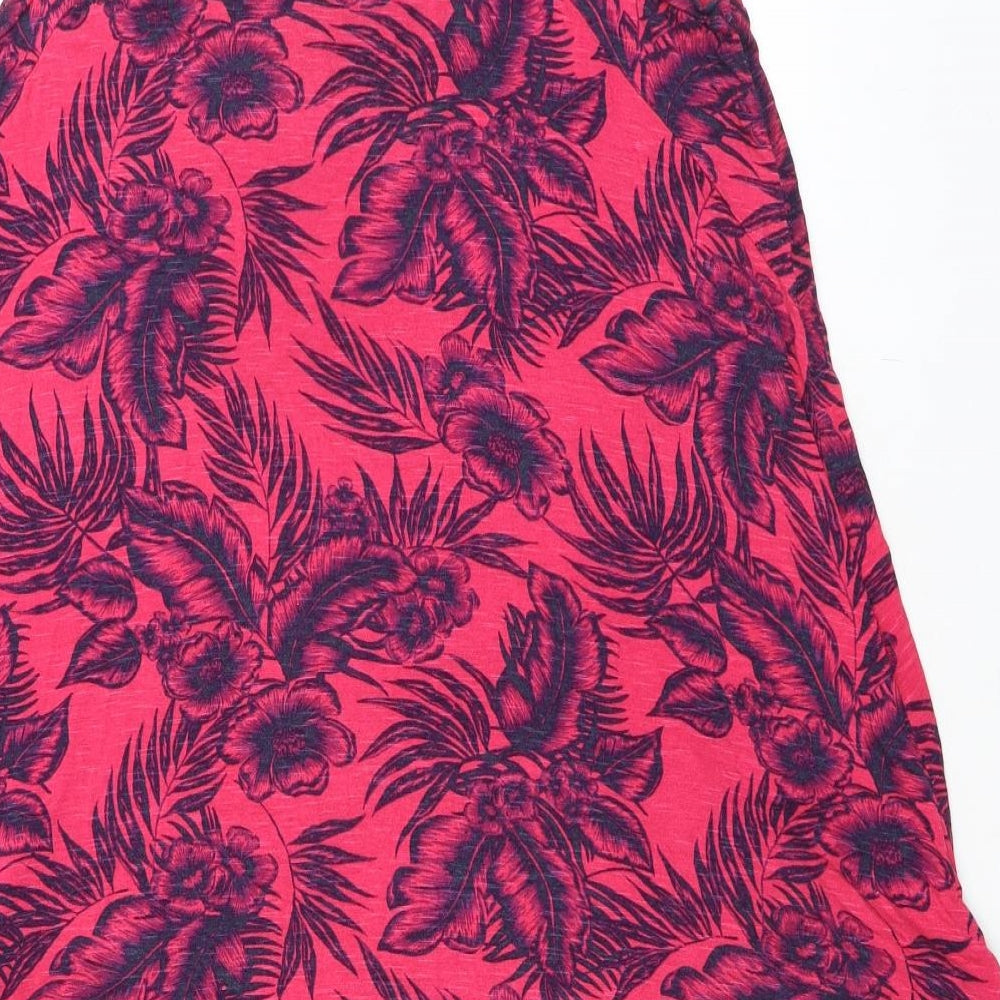 NEXT Womens Pink Floral Viscose Tank Dress Size 14 Boat Neck Pullover - Pockets
