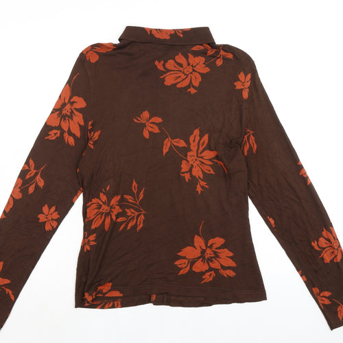 Richards Womens Brown Floral Viscose Basic Button-Up Size 14 Collared