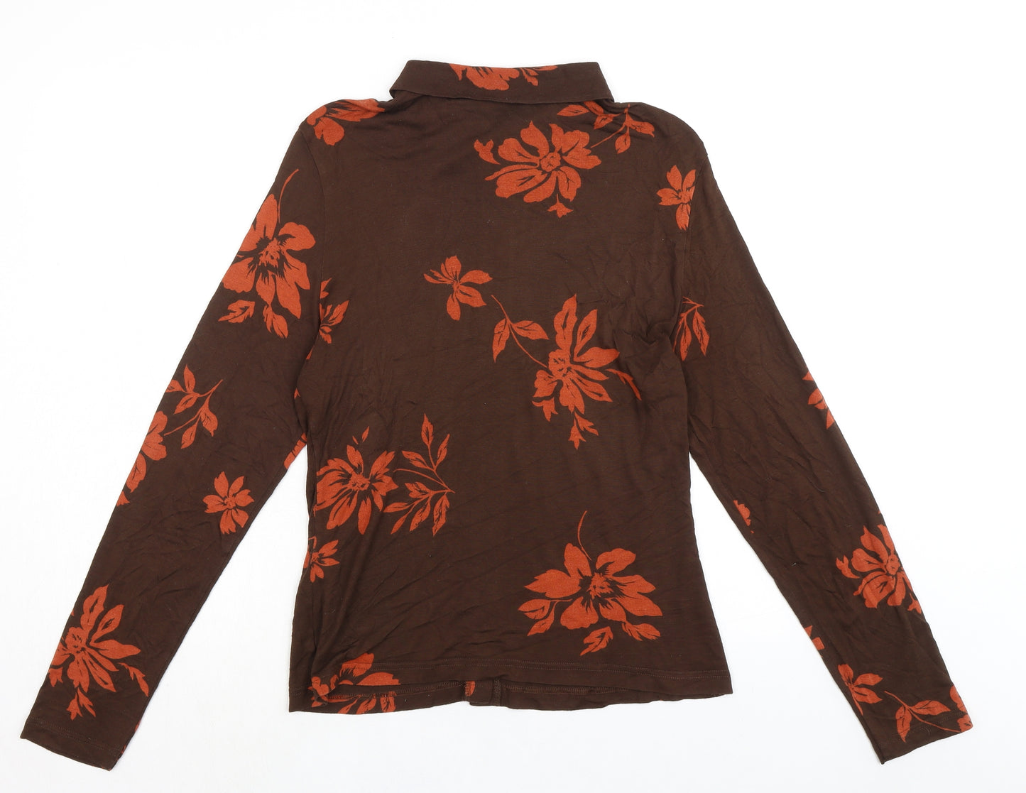 Richards Womens Brown Floral Viscose Basic Button-Up Size 14 Collared