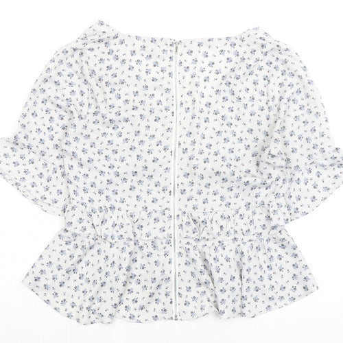 Wild Honey Womens Grey Floral Polyester Basic Blouse Size S V-Neck - Ruffles