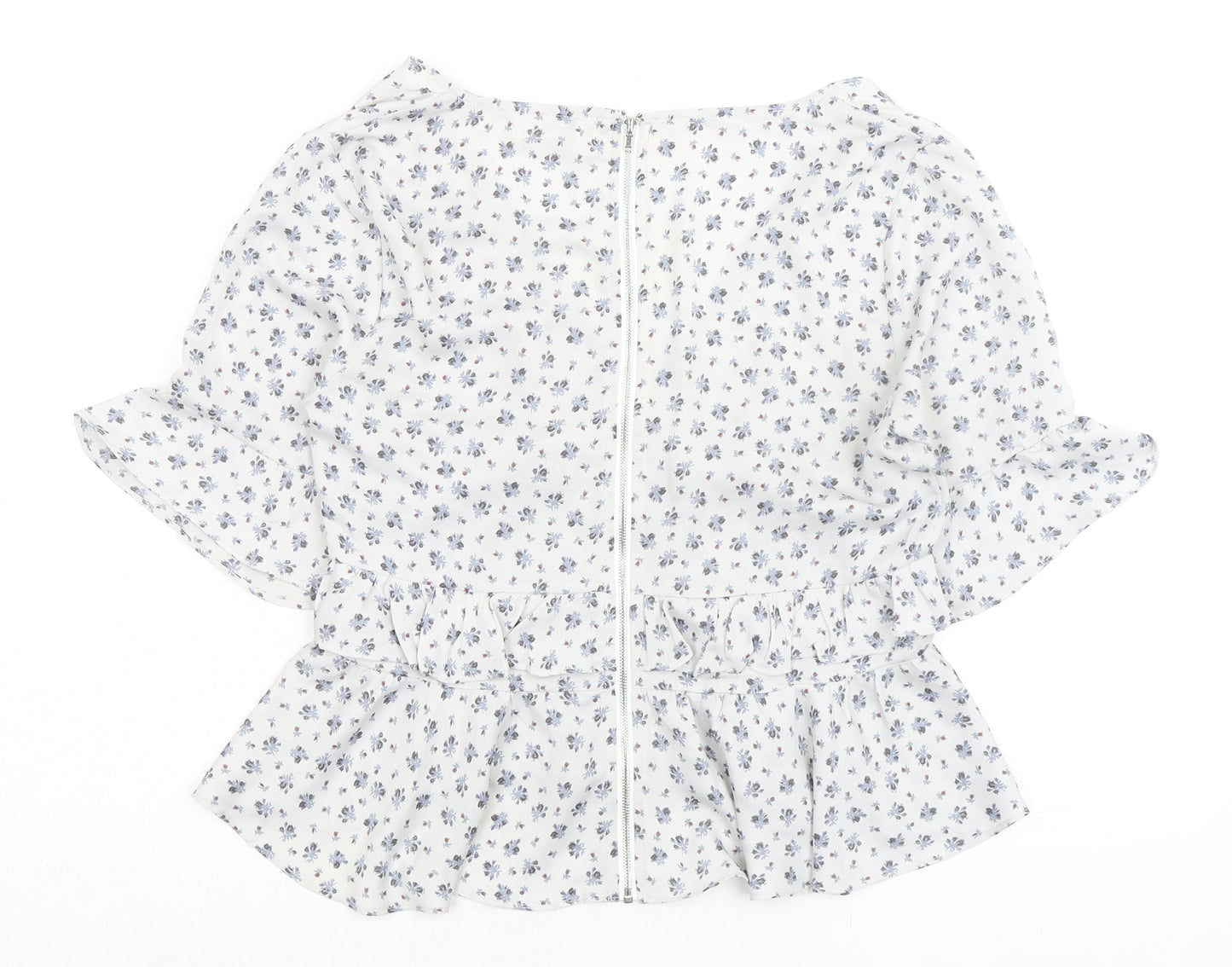Wild Honey Womens Grey Floral Polyester Basic Blouse Size S V-Neck - Ruffles