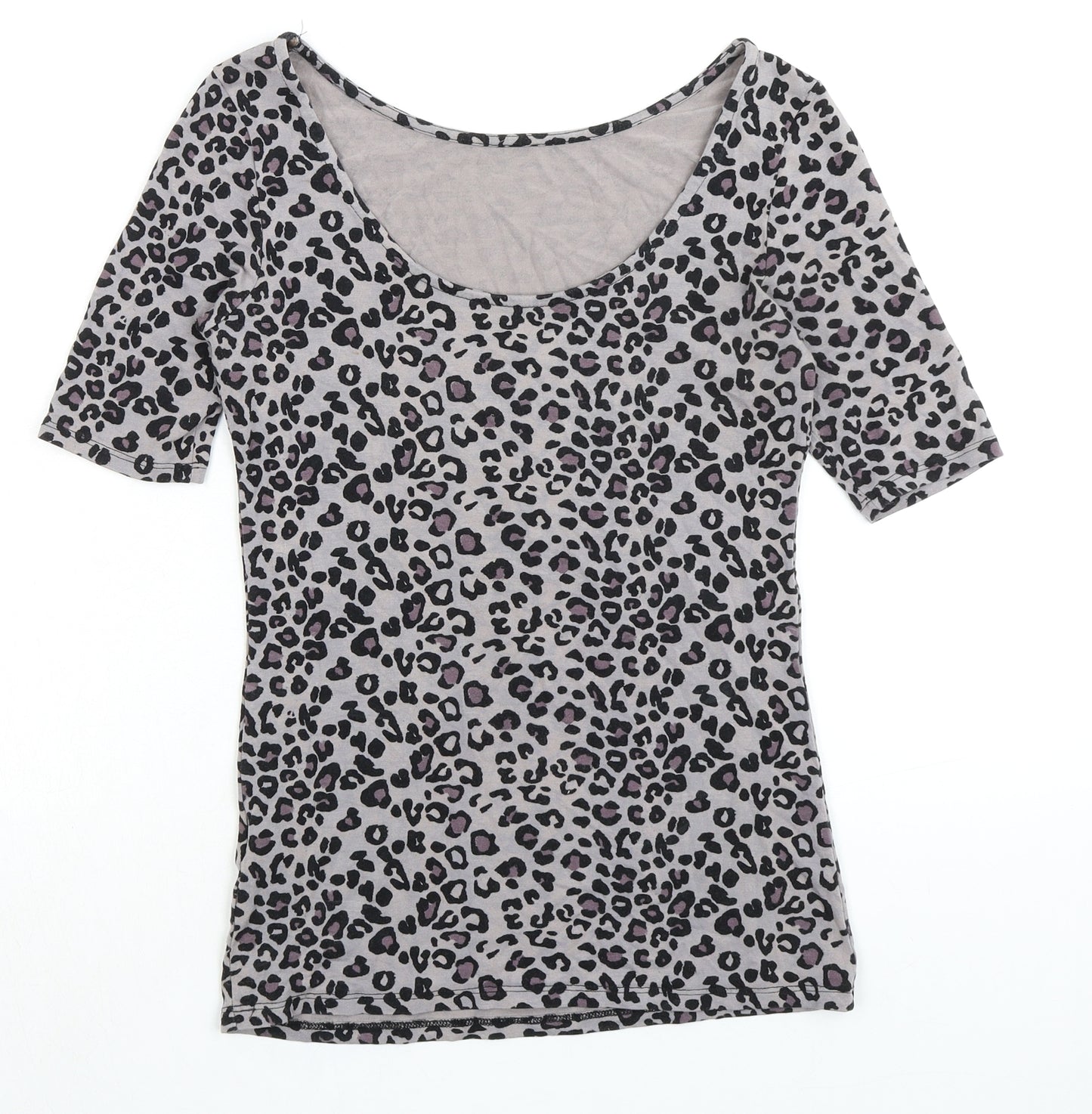 Oasis Womens Grey Animal Print Viscose Basic T-Shirt Size S Boat Neck - Low Back