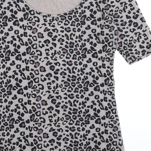 Oasis Womens Grey Animal Print Viscose Basic T-Shirt Size S Boat Neck - Low Back
