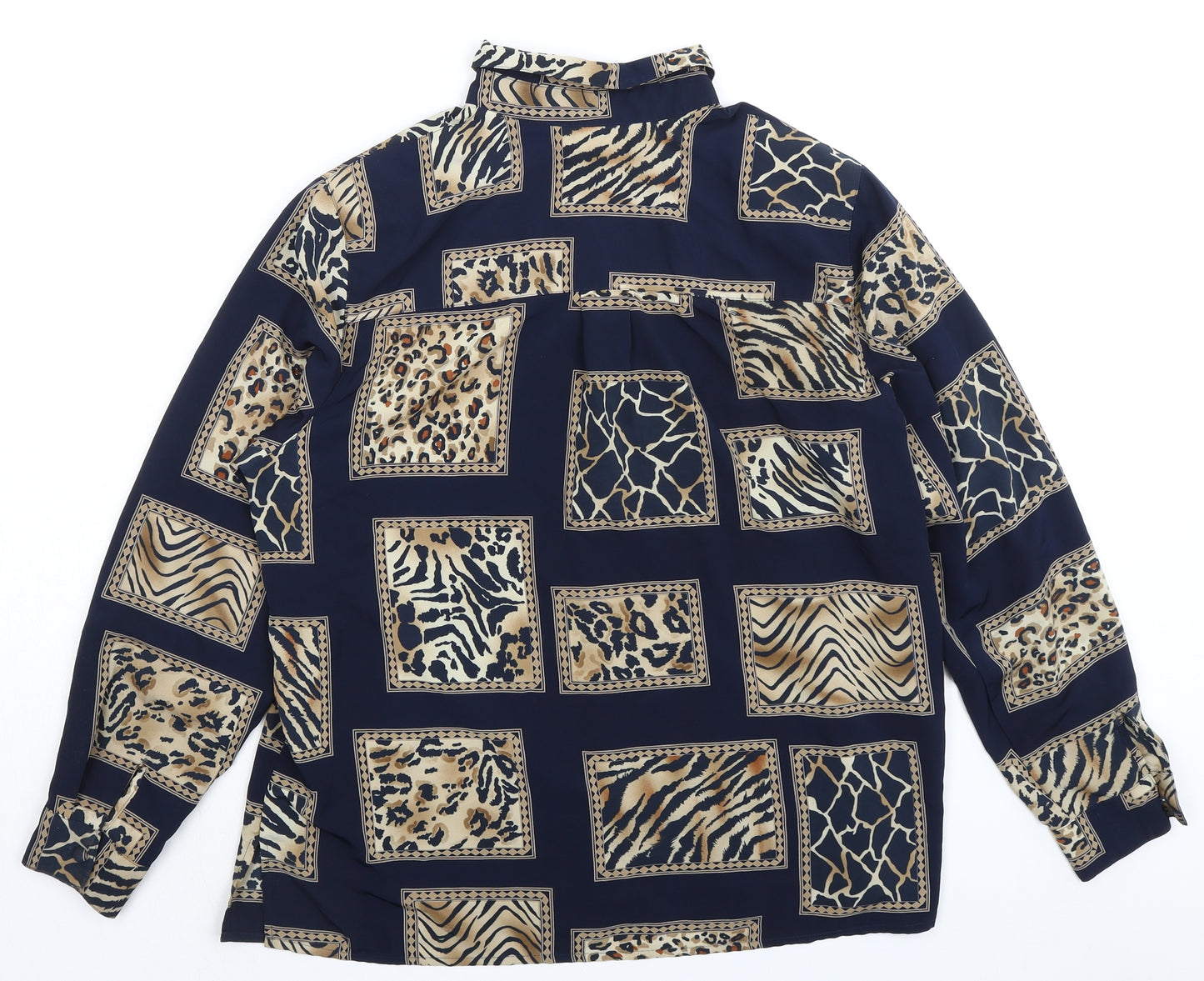 Alfred Dunner Womens Blue Animal Print Polyester Basic Blouse Size 14 Collared