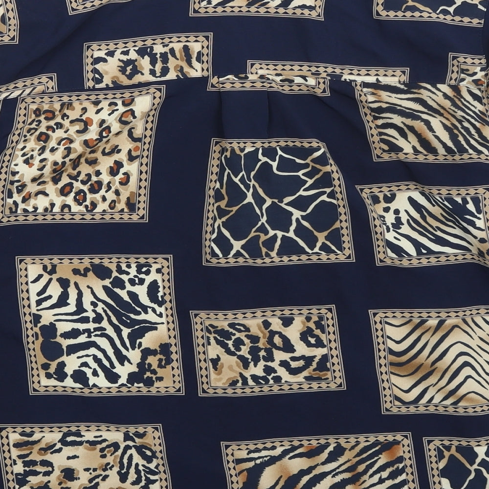 Alfred Dunner Womens Blue Animal Print Polyester Basic Blouse Size 14 Collared