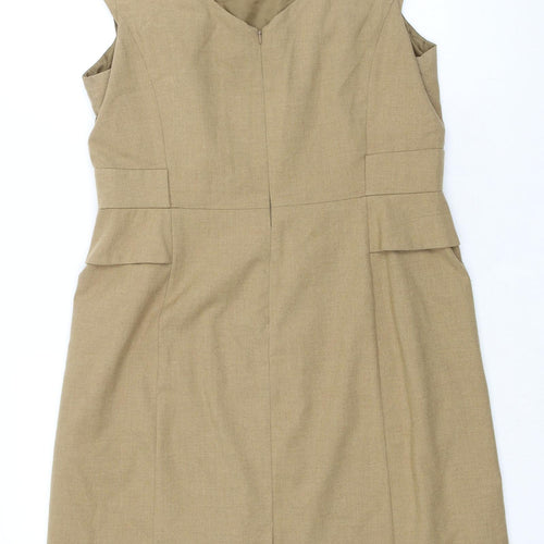 Laura Ashley Womens Beige Polyester Shift Size 16 Boat Neck Zip