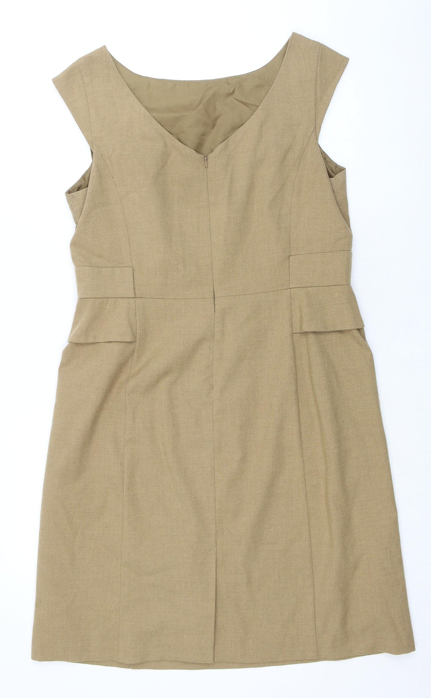 Laura Ashley Womens Beige Polyester Shift Size 16 Boat Neck Zip