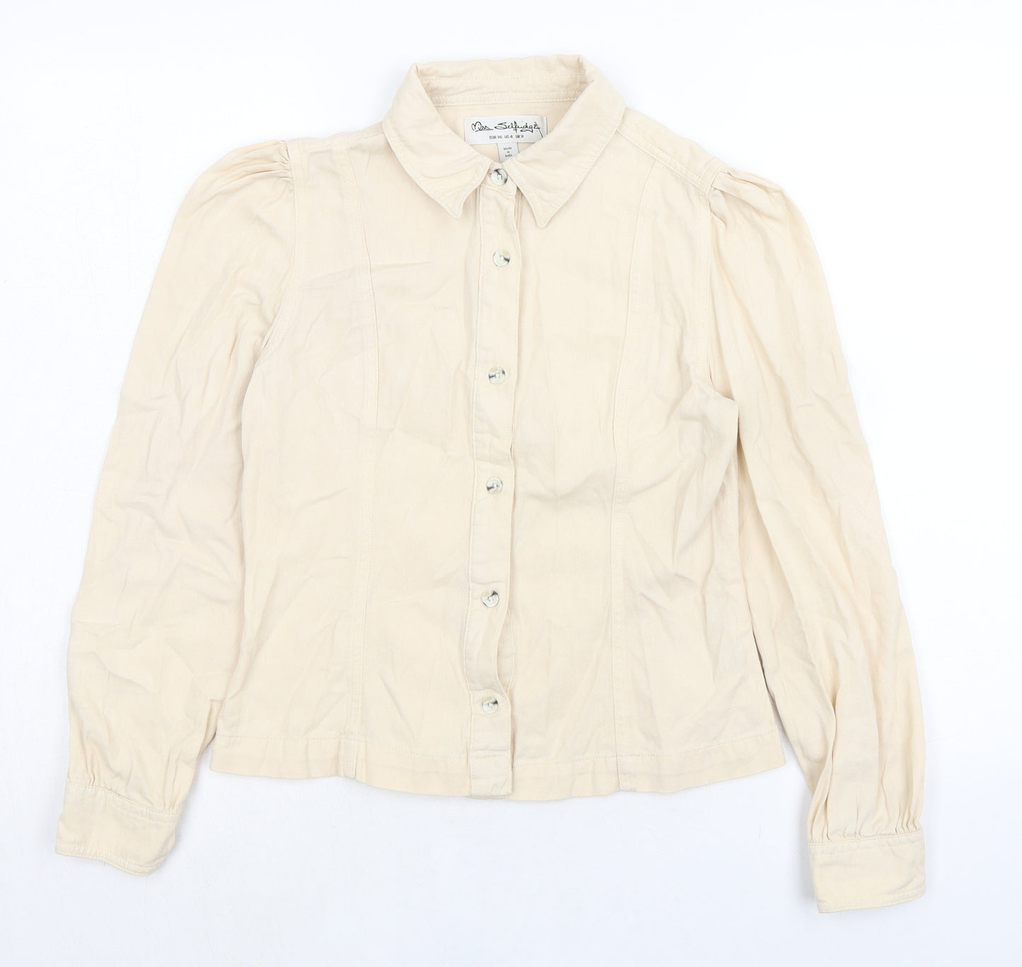 Miss Selfridge Womens Ivory 100% Cotton Basic Button-Up Size 8 Collared