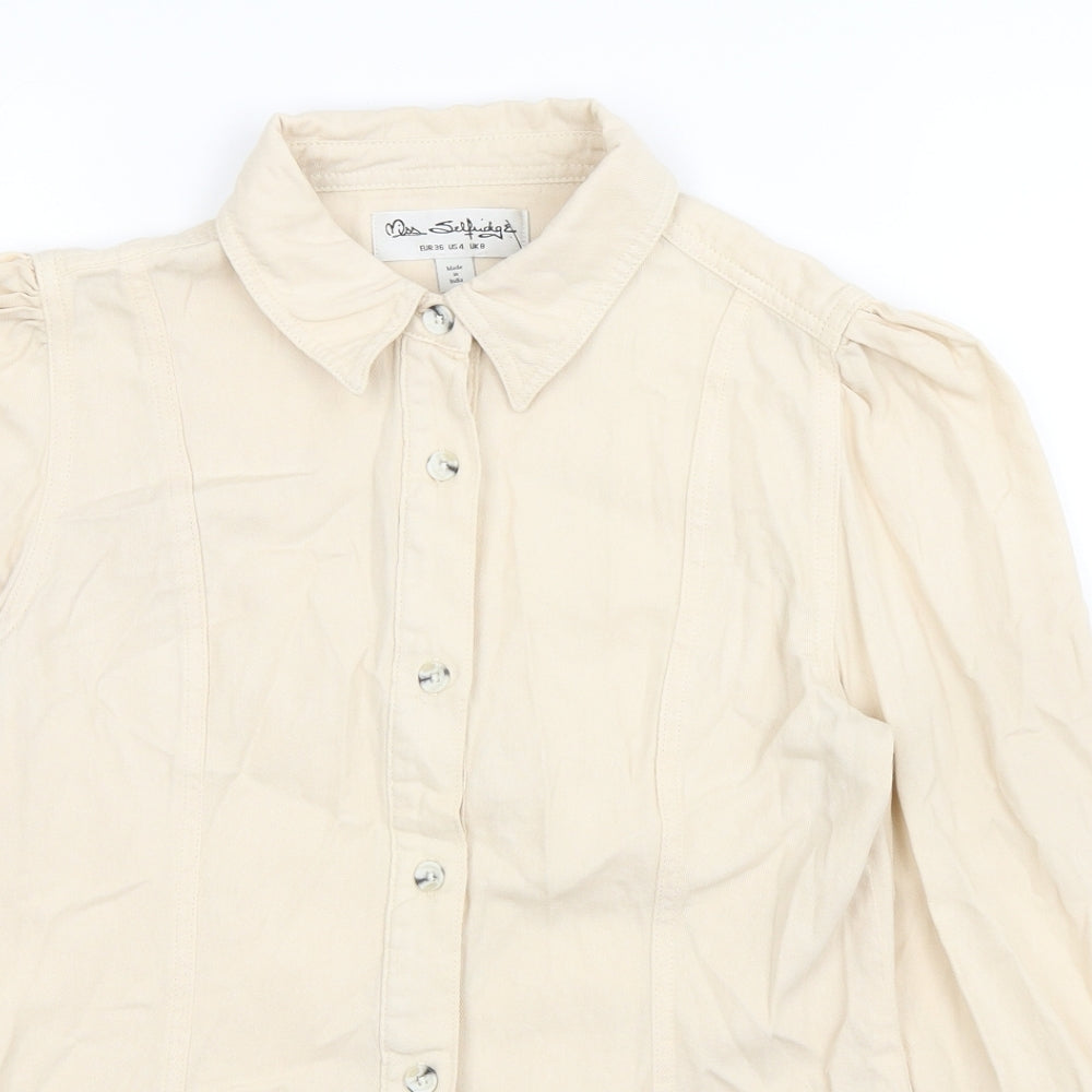 Miss Selfridge Womens Ivory 100% Cotton Basic Button-Up Size 8 Collared