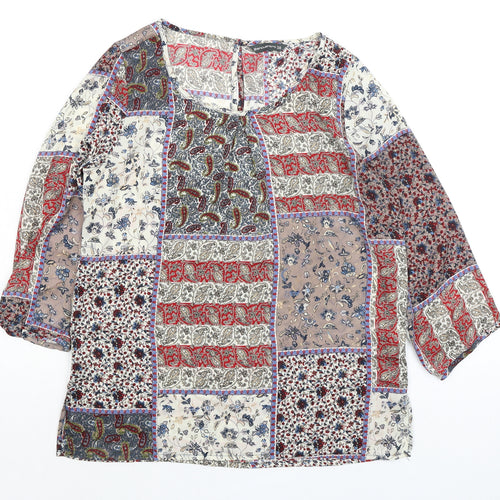 Encuentro Womens Multicoloured Paisley Polyester Basic Blouse Size 12 Boat Neck