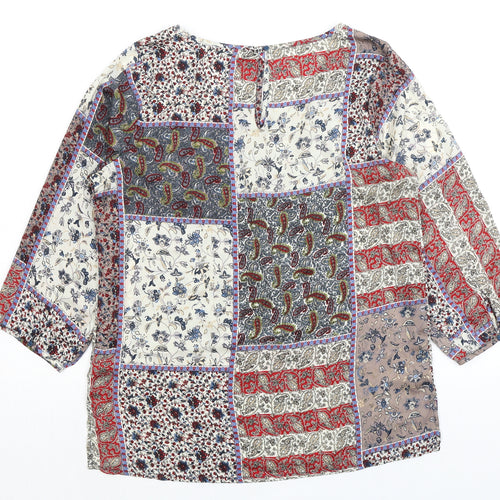 Encuentro Womens Multicoloured Paisley Polyester Basic Blouse Size 12 Boat Neck