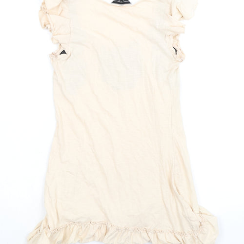 Dorothy Perkins Womens Ivory 100% Cotton Tunic Tank Size 8 Boat Neck - Embroidery Detail Ruffle