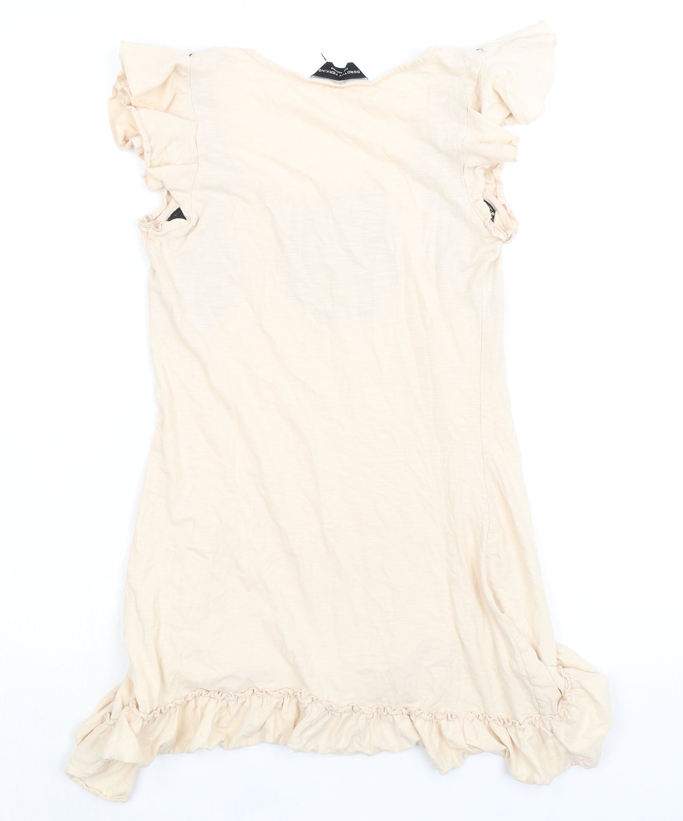 Dorothy Perkins Womens Ivory 100% Cotton Tunic Tank Size 8 Boat Neck - Embroidery Detail Ruffle
