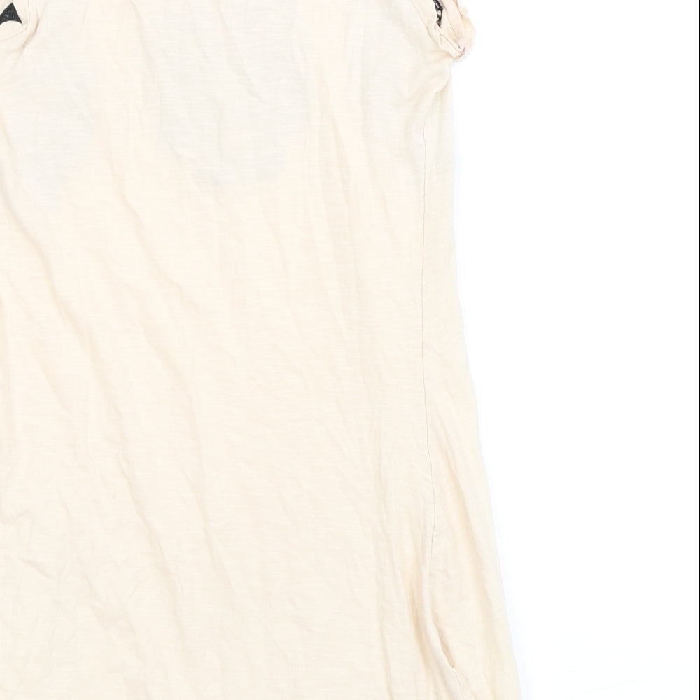 Dorothy Perkins Womens Ivory 100% Cotton Tunic Tank Size 8 Boat Neck - Embroidery Detail Ruffle