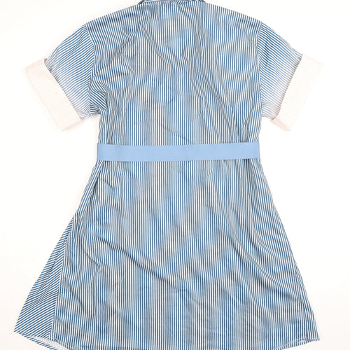 Lily Womens Blue Striped Polyester Shirt Dress Size M Collared Button - Belted