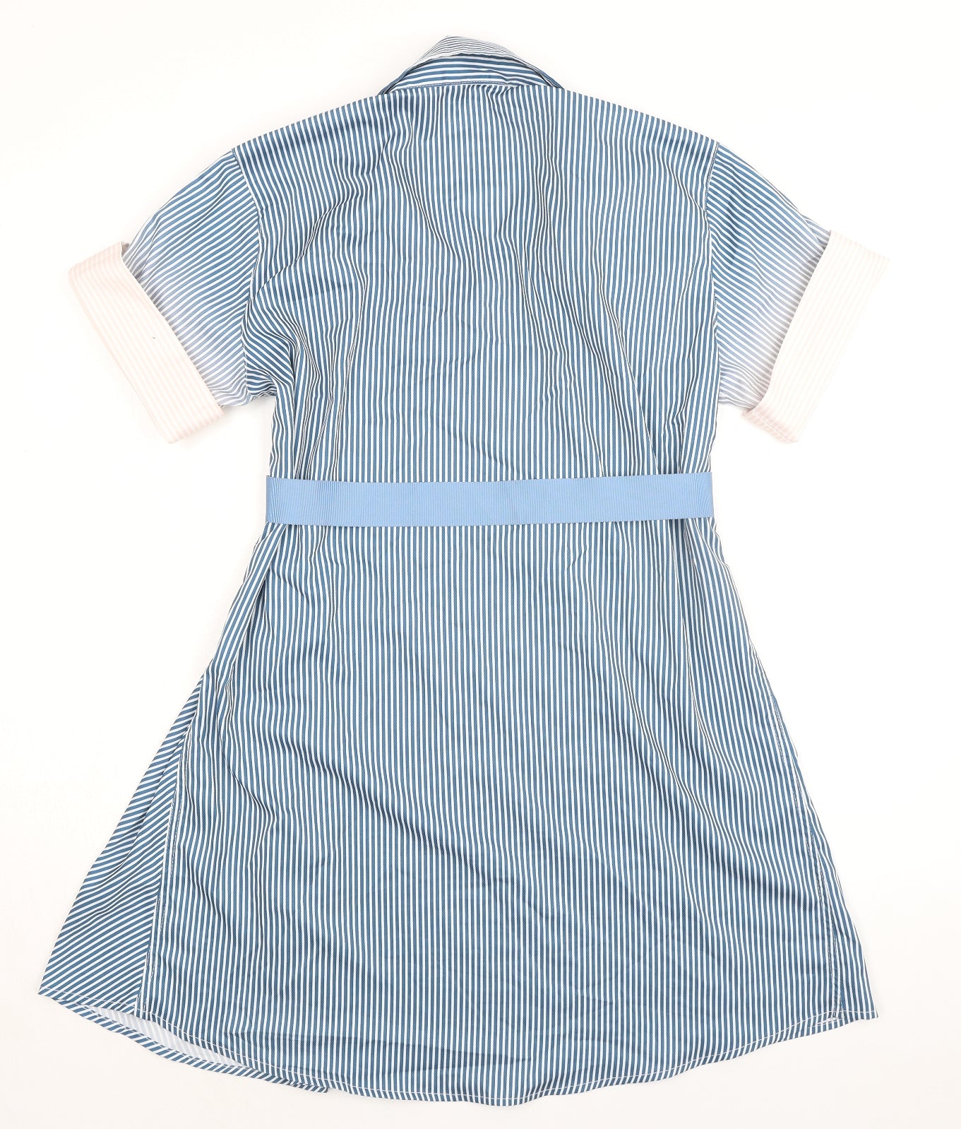 Lily Womens Blue Striped Polyester Shirt Dress Size M Collared Button - Belted