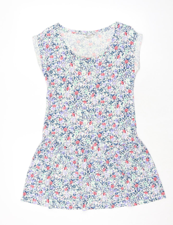 Marks and Spencer Womens Multicoloured Floral Viscose Mini Size 8 Boat Neck Pullover