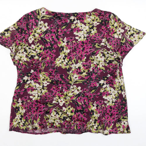 Debenhams Womens Purple Floral Viscose Basic T-Shirt Size 18 Square Neck
