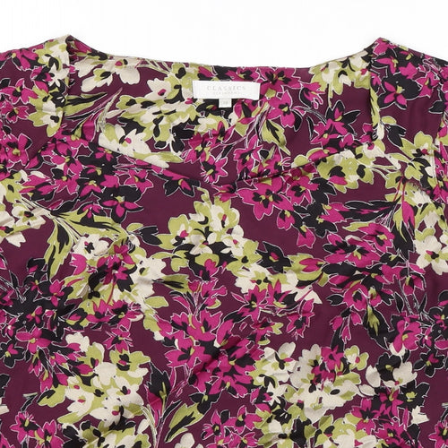 Debenhams Womens Purple Floral Viscose Basic T-Shirt Size 18 Square Neck