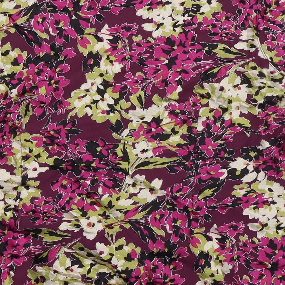 Debenhams Womens Purple Floral Viscose Basic T-Shirt Size 18 Square Neck
