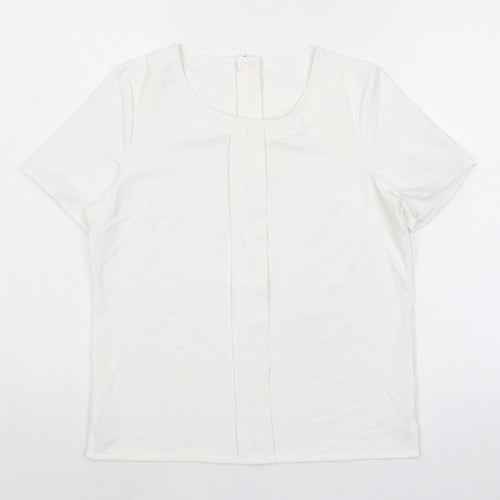 Brook Taverner Womens White Polyester Basic T-Shirt Size 8 Round Neck - Zip Back
