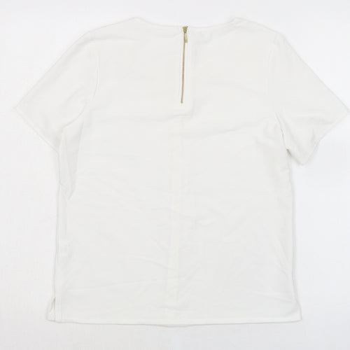 Brook Taverner Womens White Polyester Basic T-Shirt Size 8 Round Neck - Zip Back