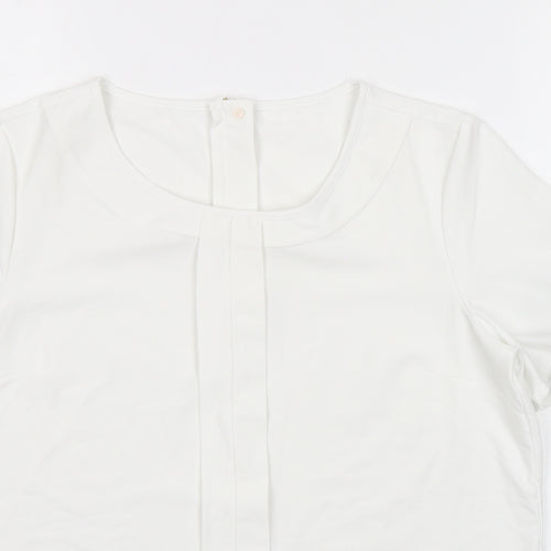 Brook Taverner Womens White Polyester Basic T-Shirt Size 8 Round Neck - Zip Back