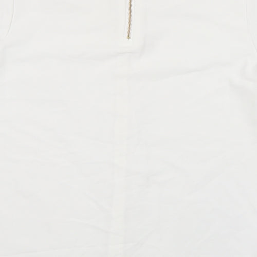 Brook Taverner Womens White Polyester Basic T-Shirt Size 8 Round Neck - Zip Back