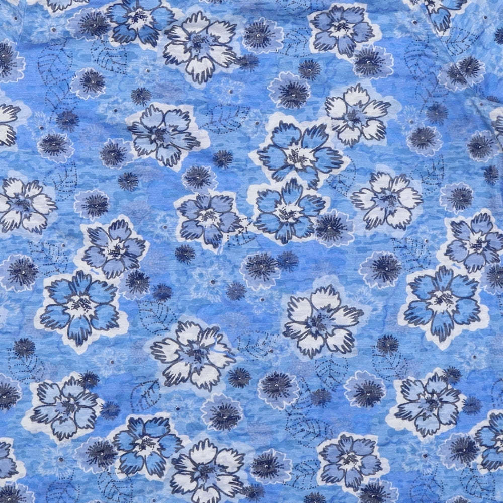 Bonmarché Womens Blue Floral Polyester Basic T-Shirt Size 2 Round Neck