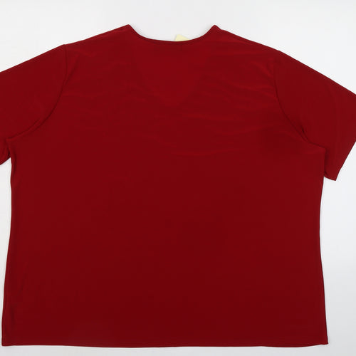 Classics Womens Red Polyester Basic T-Shirt Size 24 V-Neck - Floral Detail Embellished